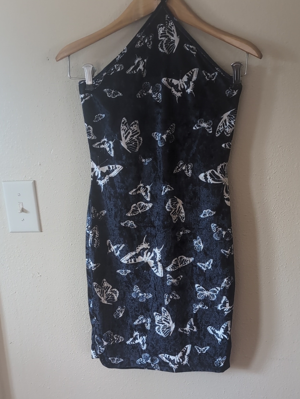 Bear Dance Blue Butterfly Print Halter Dress S